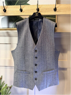 Ruth & Boaz Vest Men’s M V-Neck 5 Button 2 Pocket Wool Blend Grey Waist Coat L